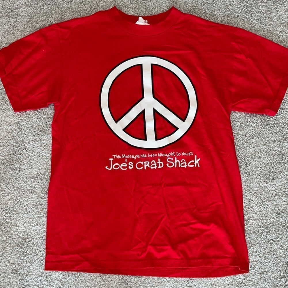 Unisex Red peace love & crabs Joe’s Crab Shack T shirt-M Branson, Missouri-M ✌️